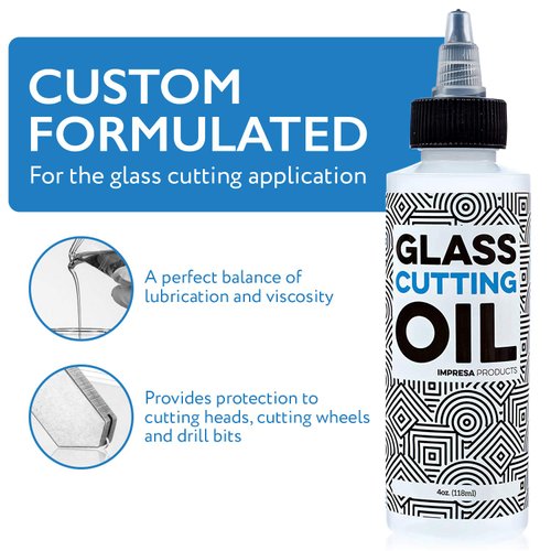 Impresa Glass Cutting Oil with Precision Application Top - 4 oz - Great for Stained Glass, Bottles, Tiles, and Mirrors - Custom-Formulated for Various Glass Cutting Tools and Applications