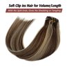 Clip in Hair Extensions Real Human Hair, 15 Inch 7PCS Human Hair Clip in Extensions Brown and Blonde Highlights Thick Full Brown Hair Extensions with Blonde Highlights Clip ins, Lightweight to Wear