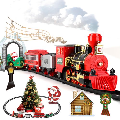 Train Set Kids Electric Train Set, Toy Train with Smoke, Light and Sounds, Train Toy for Ages 3 4 5 6 7 8+ Years Old Boys Gifts Christmas Train Set Model, Black