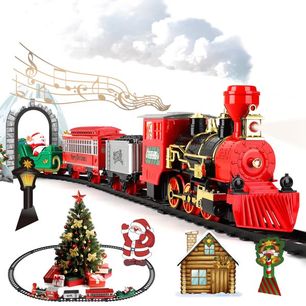 Train Set Kids Electric Train Set, Toy Train with Smoke, Light and Sounds, Train Toy for Ages 3 4 5 6 7 8+ Years Old Boys Gifts Christmas Train Set Model, Black