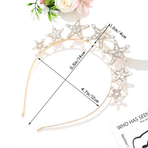 Formery Star Rhinestones Crown Headband Crystals Greek Goddess Hair Bands Party Festival Prom Headpiece Hair Accessories for Women and Girls (Gold)