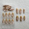 Gold French Tip Press on Nails Mediem Almond Fake Nails Nude False Nails With Design 3D Gold Irregularity Glue on Nails Glossy Acrylic Full Cover Stiletto Stick on Nails for Women Girls Manicure