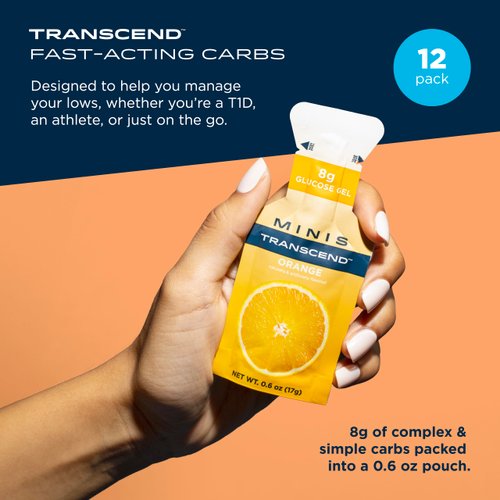 Transcend Foods Mini Orange Gel (.6 oz, Pack of 12) Fast-acting Carb Gel Orange Flavor – Travel Size, Caffeine Free, Gluten Free