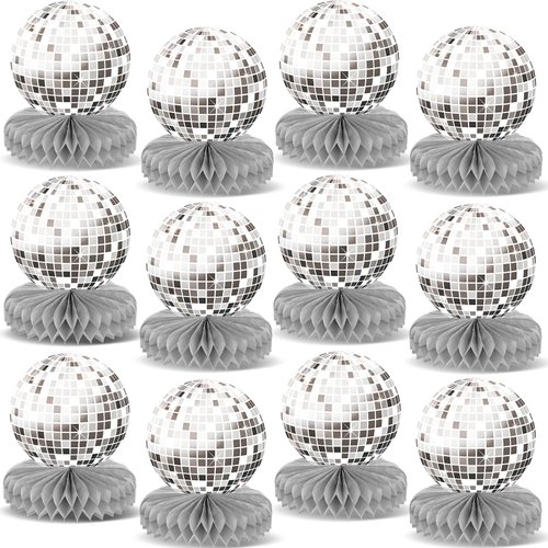 12PCS Disco Theme Party Honeycomb Centerpieces 70s Birthday Party Decorations 70s Disco Party Table Toppers Disco Ball Party Table Centerpieces for Silver Disco Back To 70s Party Supplies (Not Ball)