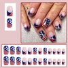 4th of July Press on Nails Short Square Fake Nails Independence Day False Nails with American Flag & Glitter Design Red Blue Acrylic Nails Stick on Nails for Women Girls 4th of July Parade Manicure