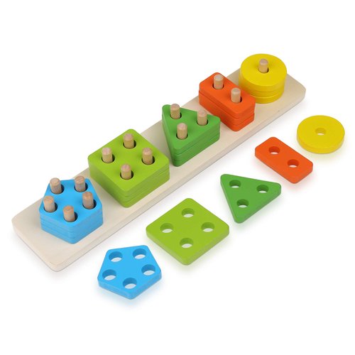 Boxiki kids Wooden Stacking Montessori Toys Colorful Shape Sorter Stacker. Baby Wooden Toys for Early Development & Fine Motor Skills for 1 2 3 Years Old Boys & Girls