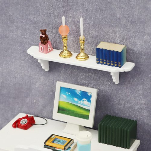 Dollhouse Wall Shelf, 1:12 Scale Miniature Dollhouse Accessories, White Doll House Storage Wall Shelf for Kitchen Scene White