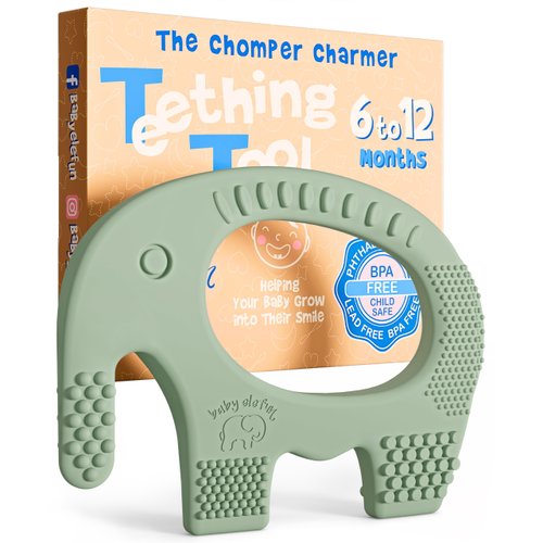 Teethers for Babies 6-12 Months - Baby Elefun 5x Pain Relief Toddler Teether. No More Ouch for Mom Anti Bite Trainer. Nurtures Grasping, Passing, Hand Eye Coordination. Silicone Baby Teething Toy Ring
