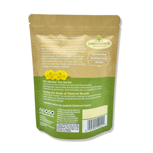 Mullein Leaf Tea - by Palm Beach Herbals, 30 Count Tea Bags, Caffeine-Free | Pure Herbal Tea Series