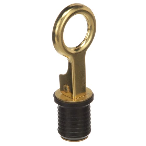 Attwood 7524A7 Snap-Handle Drain Plug, For 1-Inch-Diameter Drains, Locks in Place, Brass Handle, Rubber Plug