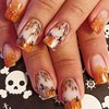 Sutaozhi Fall Press on Nails Short Square Fake Nails Glitter Pumpkins Glue on Nails Thanksgiving False Nails Autumn Leaves Acrylic Nails Glitter Design French Tip Press ons Artificial Nails Kit 24Pcs
