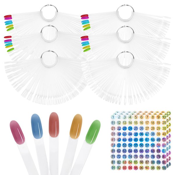 IBEQUEM 300Pcs Clear Nail Swatch Sticks with Ring, 2 Styles Fan-Shaped Nail Art Polish Display Tips, False Nail Sample Sticks, Nail Practice Color Display Polish Board for Nail Art Polish, Salon, DIY