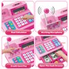 Pretend Play Calculator Cash Register Toy Gift for Kids Age 3, 4, 5, 6, 7, 8+ Year Old, 73 Pcs Grocery Store Playset with Microphone, Credit Card, Pink Play Cash Register for Toddlers Kids 4-8