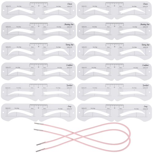 12 Pcs Reusable Eyebrow Stencil, Eyebrow Template with Elastic Band for Beginners (Eyebrow Distance 2.0-3.5cm)