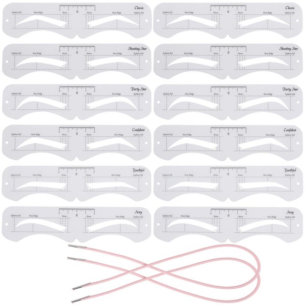 12 Pcs Reusable Eyebrow Stencil, Eyebrow Template with Elastic Band for Beginners (Eyebrow Distance 2.0-3.5cm)
