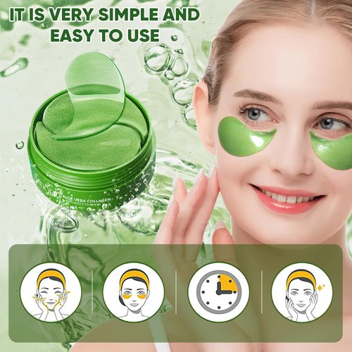 Aloe Vera Eye Mask- 60 PCS Aloe Vera Under Eye Patches-Under Eye Patches for Dark Circles,Eye Puffiness & Dark Circles Treatment,Reduces Wrinkles & Fine Lines,Improves & Firms Eye Skin