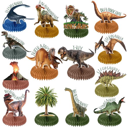 Aoriher 14 Pcs Dinosaur Honeycomb Centerpieces Dinosaur Birthday Party Decorations Dino Volcano Theme Party Table Toppers Jurassic Themed Party Supplies for Kids Girls Boys Baby Shower Party Decor