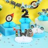 JOYMEMO 8 Pieces Two Fast Honeycomb Centerpieces - Race Car 2nd Birthday Party Decorations for Boys, Let's Go Racing Checkered Flag 2 Years Old Party Supplies Blue Double-Sided Cars Table Decor