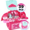 Shape28 Makeup Toy Play Set Cosmetic Bag Pretend Play Make Up 39 Pcs Backpack for Children not Real Makeup Nail Polish Shadow Brushes Toy for Girl 3 4 5 6 7