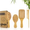 DEBETOOL Bamboo Hair Brush and Comb Set for Women Men and Kids,Natural Bamboo wood Wide-tooth brush and tail comb - Paddle Detangling Brush for Wet Dry Curly Hair