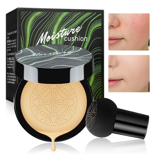 Air Cushion CC Cream Mushroom Head Foundation - Moisturizing BB Cream Makeup Long Lasting Matte Conceale, Oil Control Waterproof Makeup Base Primer (Buff Beige, 1 PCS)