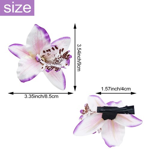 10 PACK Hawaiian Orchid Flower Alligator Clips - Big Bohemian Hair Pins for Bridal Wedding, Summer Accessories for Women Girls