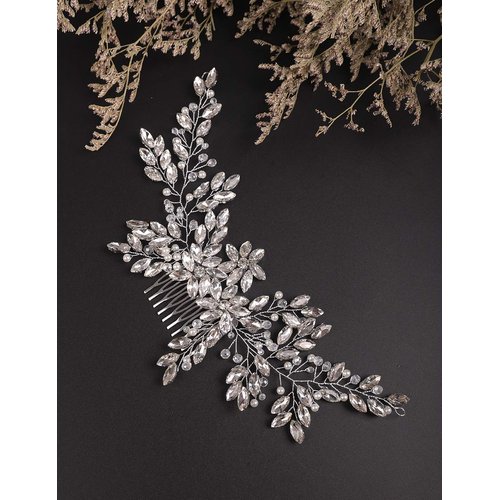 BERYUAN Rhinestone Crystal Flower Hair Comb with Headpiece for Bride, Wedding and Women Girls Silver