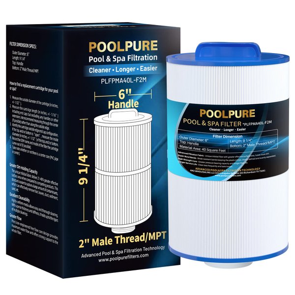 POOLPURE Replacement Spa Filter for PMA40L-F2M, Master Spas Twilight X268365, X268543, Unicel 6CH-402, 2" Male Thread/MPT Hot Tub Filter 1PACK