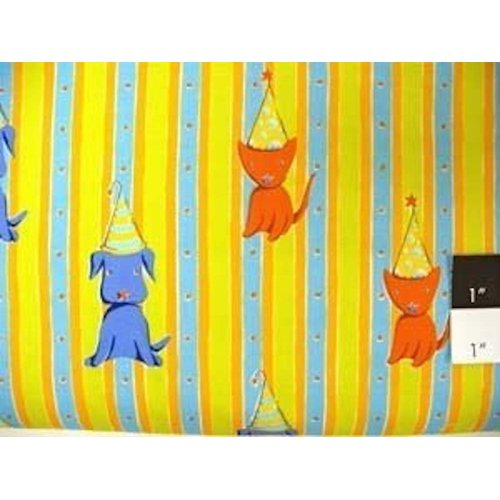 Free Spirit Felicity Miller Cat & Dog Stripe Orange Cotton Fabric by The Yard