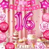 16th Birthday Decorations for Girls, Pink Sweet 16 Birthday Decorations Hot Pink Happy Birthday Banner Number 16 Foil Balloons Sash and Crown Cake Topper for Girls Sixteen Birthday Party Supplies