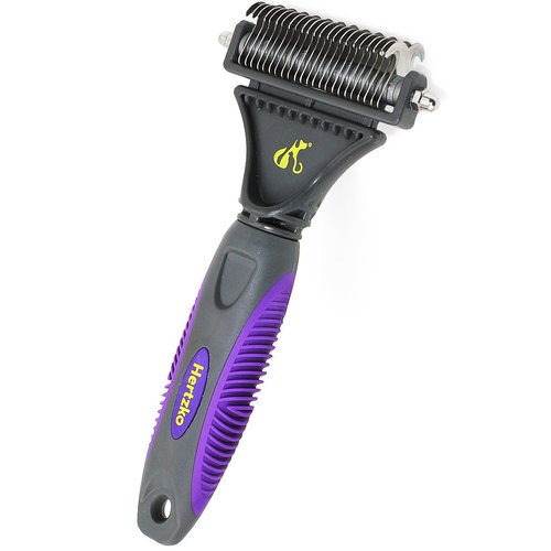 Pet Dematting Tool by Hertzko - Removes Loose Undercoat, Mats and Tangled Hair- Cat Matted fur Remover for Cats & Dogs - Great Grooming Comb Tool for Brushing, Dematting and Deshedding. (Grey)