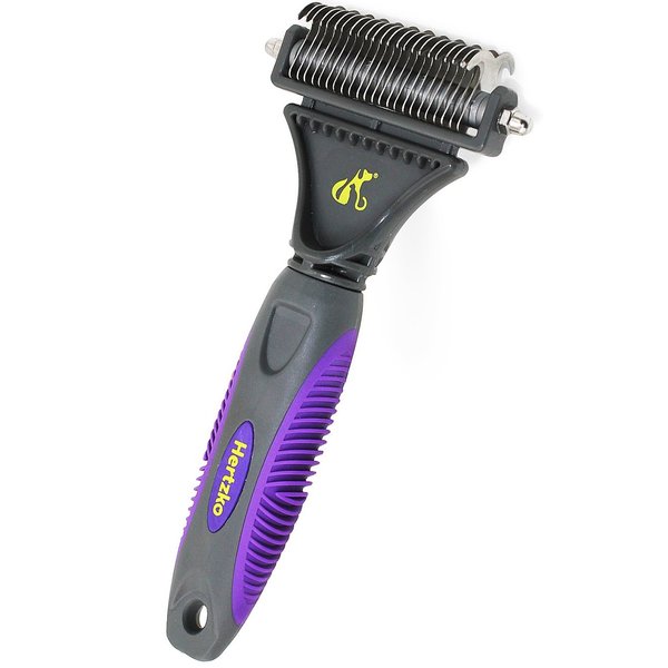 Pet Dematting Tool by Hertzko - Removes Loose Undercoat, Mats and Tangled Hair- Cat Matted fur Remover for Cats & Dogs - Great Grooming Comb Tool for Brushing, Dematting and Deshedding. (Grey)