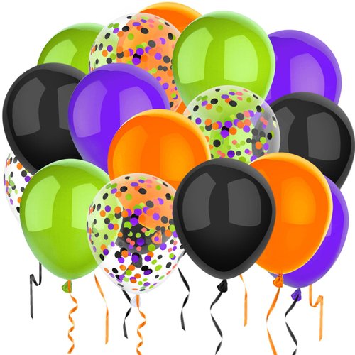 PheiLa 50 Pcs 12 Inch Halloween Balloons Halloween Decorations Orange Black Purple Green Confetti Balloons for Halloween Trick or Treat Party Spooky Ghost Party Bar Birthday Graduation Decoration