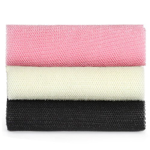 African Exfoliating Net,JASSINS African Sponge Net,Body Exfoliating Long Net Shower Body Scrubber Back Scrubber Skin Smoother（Black+White+Pink）