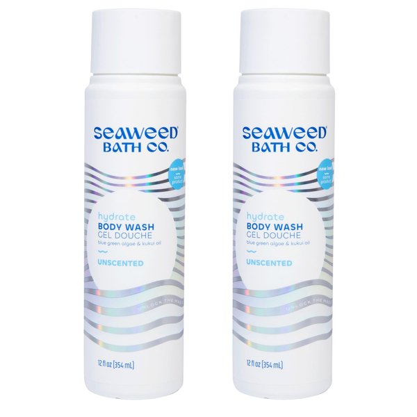 Seaweed Bath Co. Hydrate Body Wash, Unscented, 12 Ounce (Pack of 2), Fragrance Free Shower Gel for Men & Women, Vegan, Paraben Free, Sulfate Free, Cruelty Free