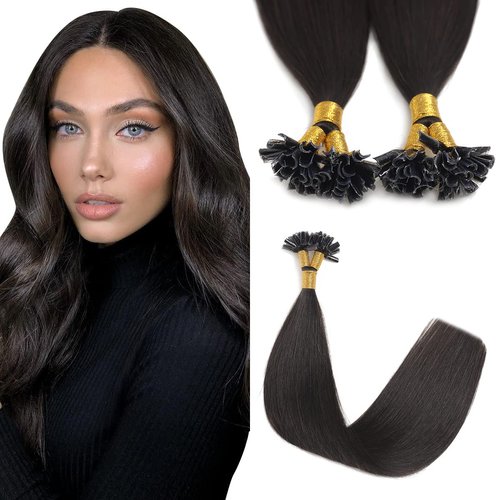 Sindra U Tip Hair Extensions Real Human Hair Natural Black Color 20inch 50Grams New Generation Keratin Hair Extensions 50 Strand Prebonded Fusion Tip Hair Extensions（Utip#1b-20inch）