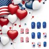 24 Pcs Patriotic Press on Nails Set 4th of July False Nails Red White Blue Striped with Stars and Hearts Design Glossy Short Square Fake Nails for Independence Day