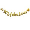 90 & Fabulous Banner, Pre-Strung, Funny Gold Paper Glitter Party Decorations for 90th Birthday Party Supplies, Letters Gold,ABCpartyland