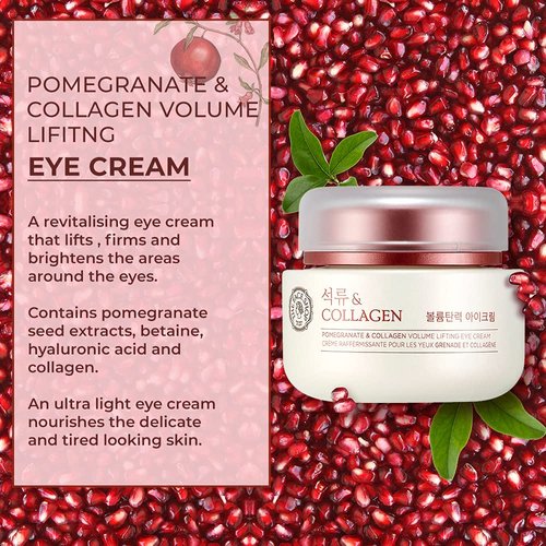 The Face Shop Pomegranate & Collagen Volume Lifting Eye Cream | Ultra-Light Eye Cream for Eye Skin Lifting, Firming & Brightening | Reduce Dark Circles | Deep Hydrating Under Eye Area, 1.69 Fl Oz