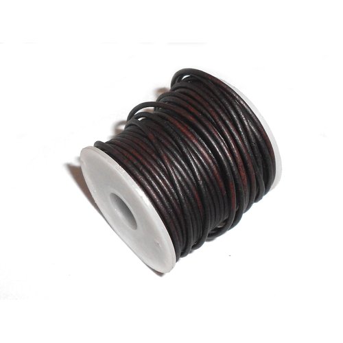 Cords Craft Vintage 1mm Round Leather Cord for Jewelry Making Bracelets, Necklace, Hair Accessories, Beading, Hobby and DIY Projects, Roll of 20 Meters (Dark Brown Distress)