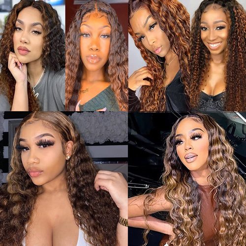 28 28 28 Inch P4/30 Bundles Human Hair Highlight Deep Wave Human Hair Bundles 8A Grade Brazilian Unprocessed Virgin Hair 3 Bundles Double Weft Brown Deep Wave Bundles Remy Hair Extensions