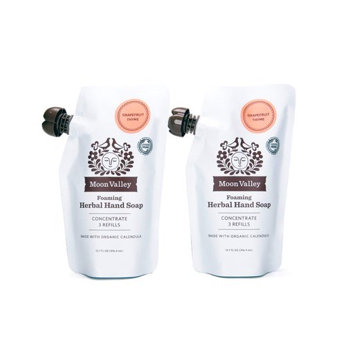 Moon Valley Foaming Hand Soap Refill Pouch, Two-Pack Grapefruit Thyme Soap, Vegan and Non-GMO, Environmentally Friendly Option