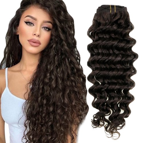 Hetto Curly Hair Extensions Clip in Human Hair #2 Darkest Brown Curly Clip in Extensions Human Hair Water Wavy Clip in Hair Extensions Human Hair 18 Inch 7Pcs 105g