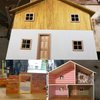 Cayway 2 PCS Dollhouse Windows, 1 PCS Miniature Wooden Door,1:12 Scale Mini Window Frame for DIY Dollhouse or Model Town Accessory