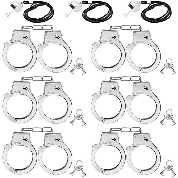 3 otters 6PCS 9.8Inch Metal Handcuffs for Kids, Costume Accessories Metal Handcuffs, Party Favors for Police Role Play, 3Whistles