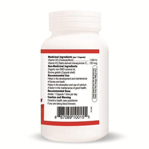 Nutridom Vitamin D3 + K2 with Coconut Oil (120 Softgels)