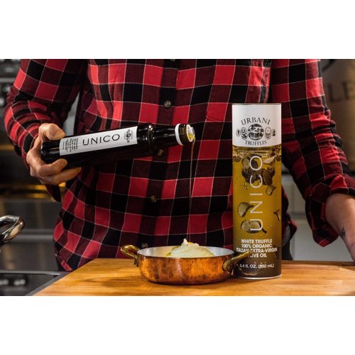 Urbani Truffles, Unico White Truffle Extra-Virgin Olive Oil Italian Finest with Organic Truffle Pieces | Perfect for Salad, Pasta and Pizza | Non-GMO, No Preservatives | 8.4 Oz (250 ml)