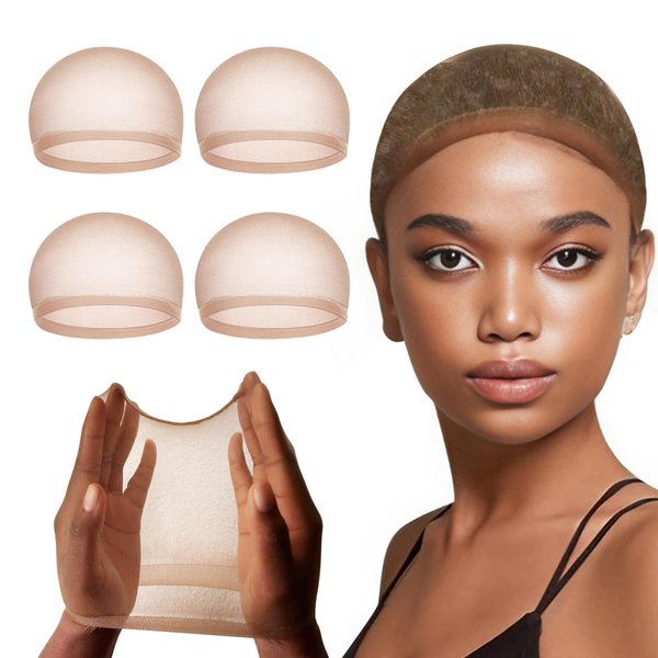 Lashey Invisible HD Wig Cap 4 Pieces Dark Brown Ultra-thin Wig Caps for Women Stretchy Breathable Brown Wig Caps for Lace Front Wigs