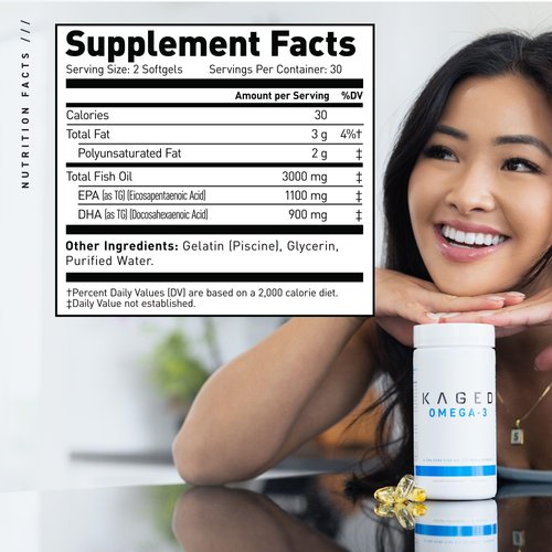 Kaged Omega 3 Fish Oil Supplement | 3000mg Omega 3 Fatty Acid with EPA & DHA | Ultra-Pure | No Fish Burps | 60 Pills