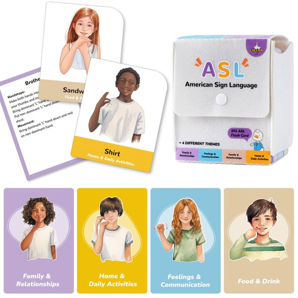 CHEFAN ASL Flash Cards, American Sign Language Flash Cards for Adults, ASL Cards for Kids, Learn Sign Language for Beginners, Non Verbal and Special Education Communication Cards